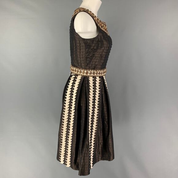 OSCAR DE LA RENTA SS08 Size 6 Brown Silk Pleated A-Line Dress - Picture 3 of 5